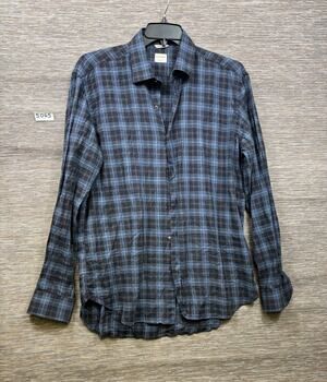 Culturata Dress Shirt Mens Sz XL Blue Plaid Tailored Fit Made Italy Long Sleeve